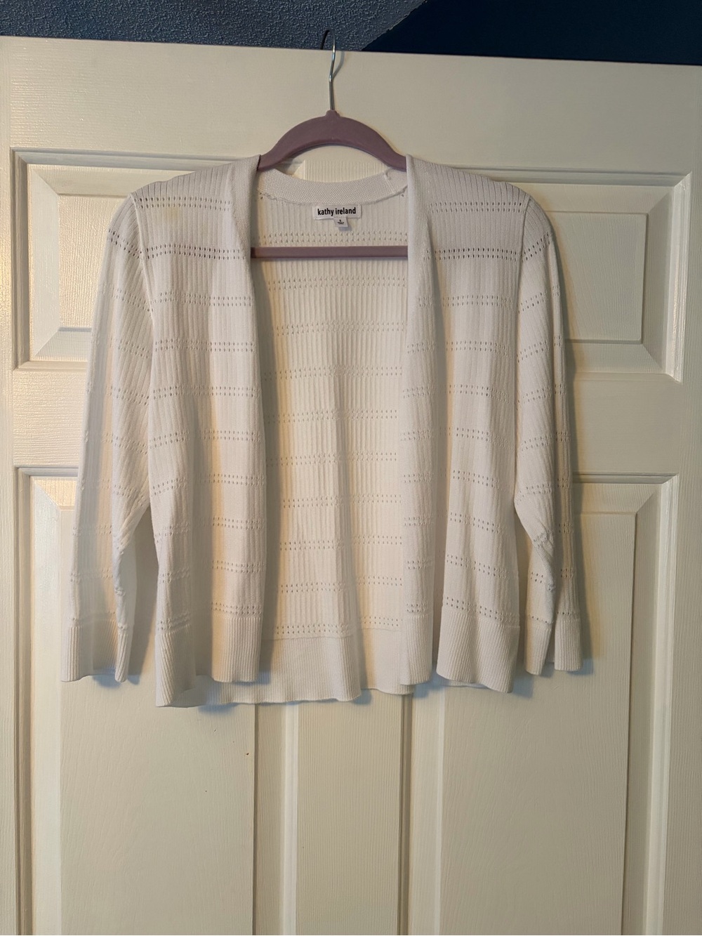 kathy ireland White Open-Knit Lightweight Cardigan